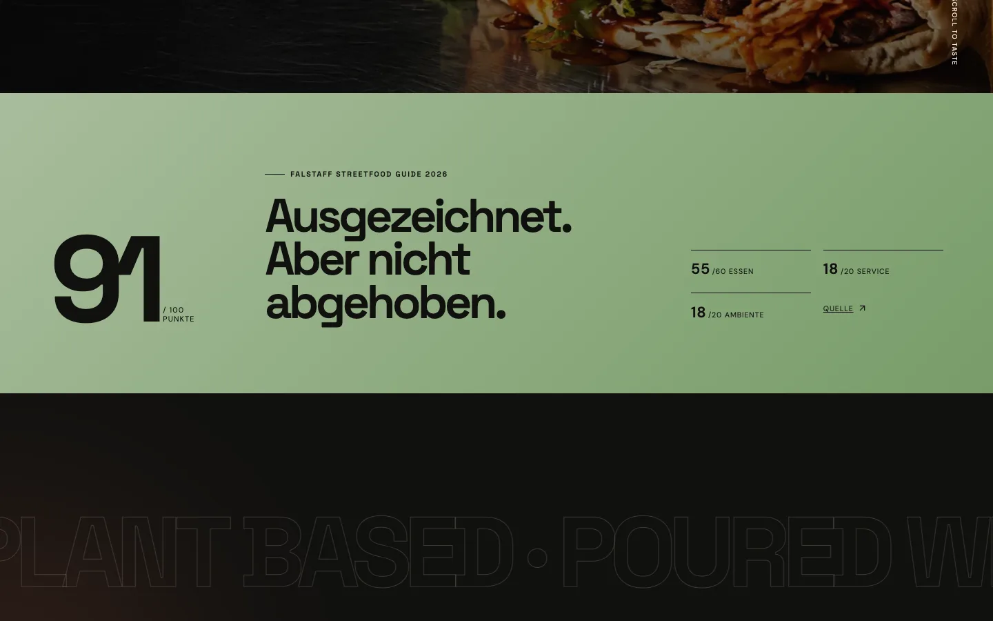 Falstaff-Band mit 91 von 100 Punkten über der Sektion mit der Idee des Cafés